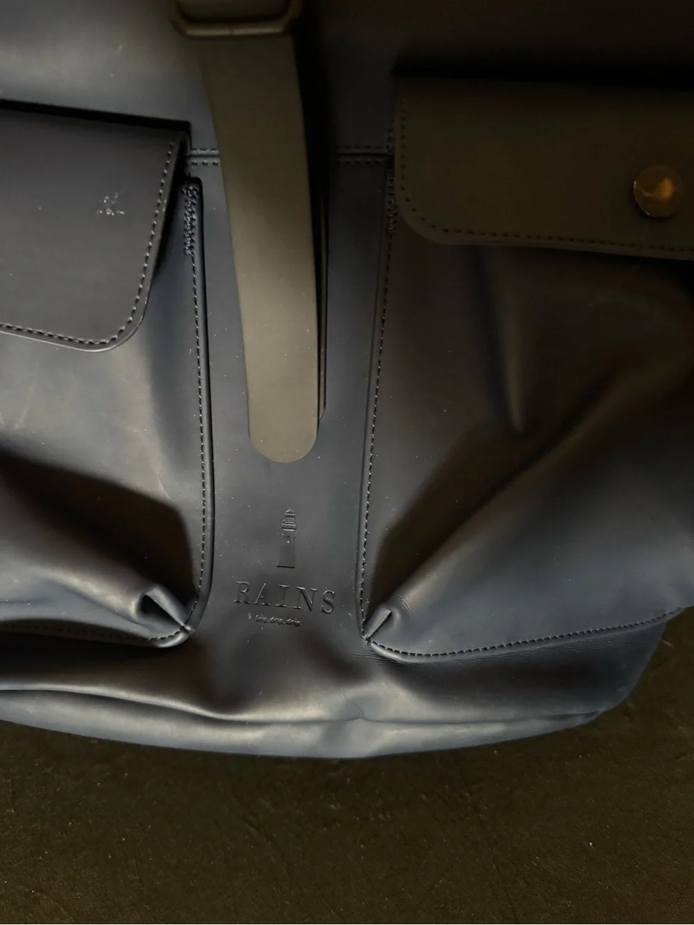 Rains Navy Blue Roll-Top Backpack with Front Pockets